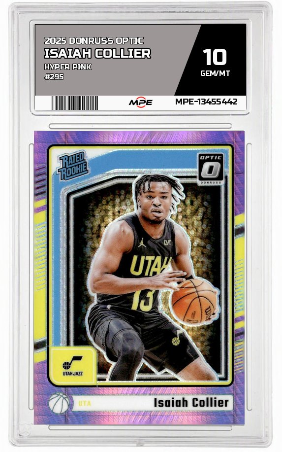 2025 DONRUSS OPTIC HYPER PINK #295 ISAIAH COLLIER MPE 10 GEM/MT — graded card auctioned from the MPE vault