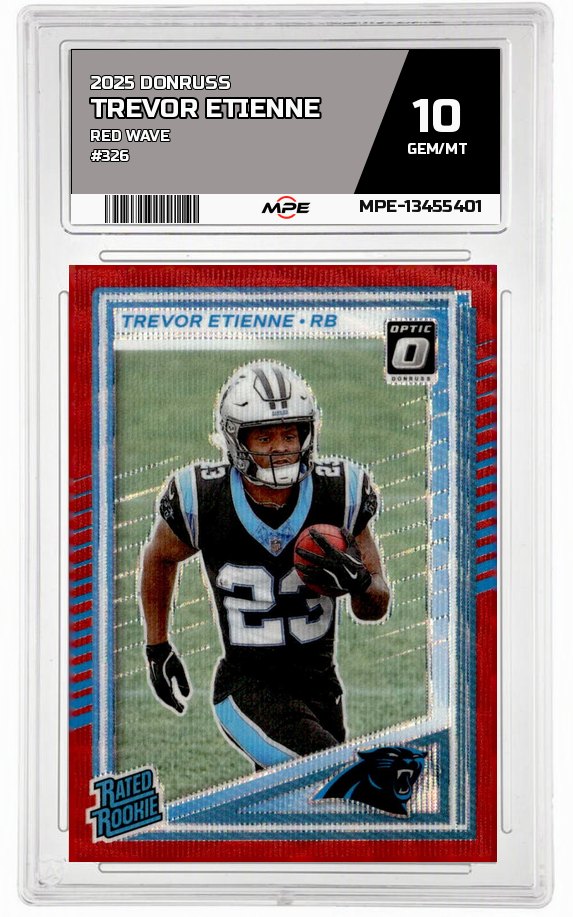 2025 DONRUSS RED WAVE #326 TREVOR ETIENNE MPE 10 GEM/MT — graded card auctioned from the MPE vault