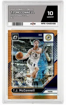 2025 DONRUSS OPTIC Hyper Orange /299 #67 T.J. MCCONNELL MPE 10 GEM/MT — graded card up for auction