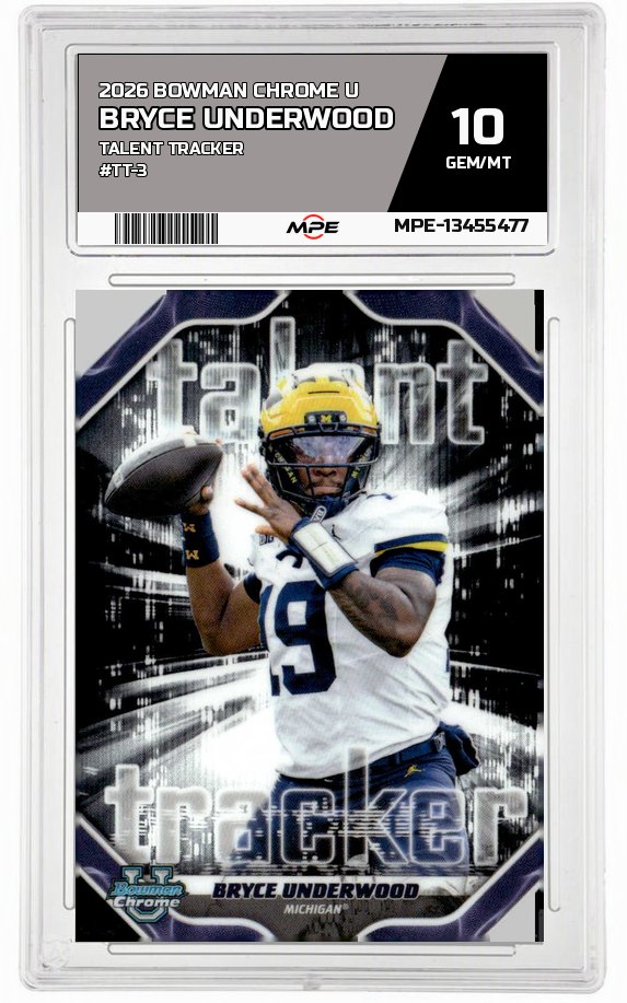 2026 BOWMAN CHROME U TALENT TRACKER #TT-3 BRYCE UNDERWOOD MPE 10 GEM/MT — graded card auctioned from the MPE vault