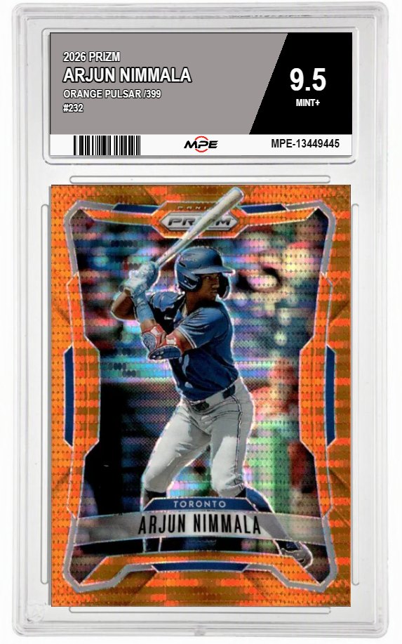 2026 PRIZM ORANGE PULSAR /399 #232 ARJUN NIMMALA MPE 9.5 MINT+ — graded card auctioned from the MPE vault