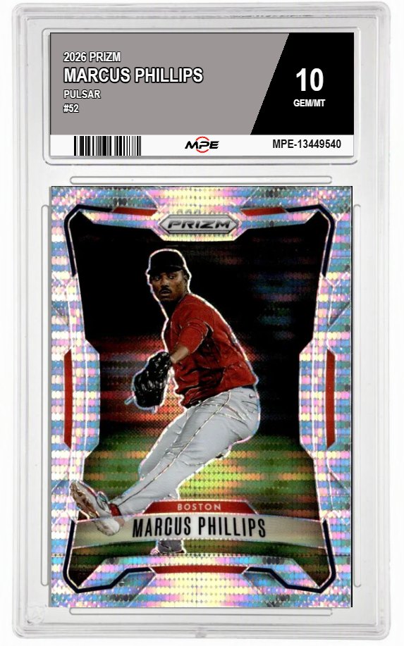 2026 PRIZM PULSAR #52 MARCUS PHILLIPS MPE 10 GEM/MT — graded card auctioned from the MPE vault