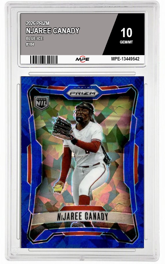2026 PRIZM BLUE ICE #184 NJAREE CANADY MPE 10 GEM/MT — graded card auctioned from the MPE vault