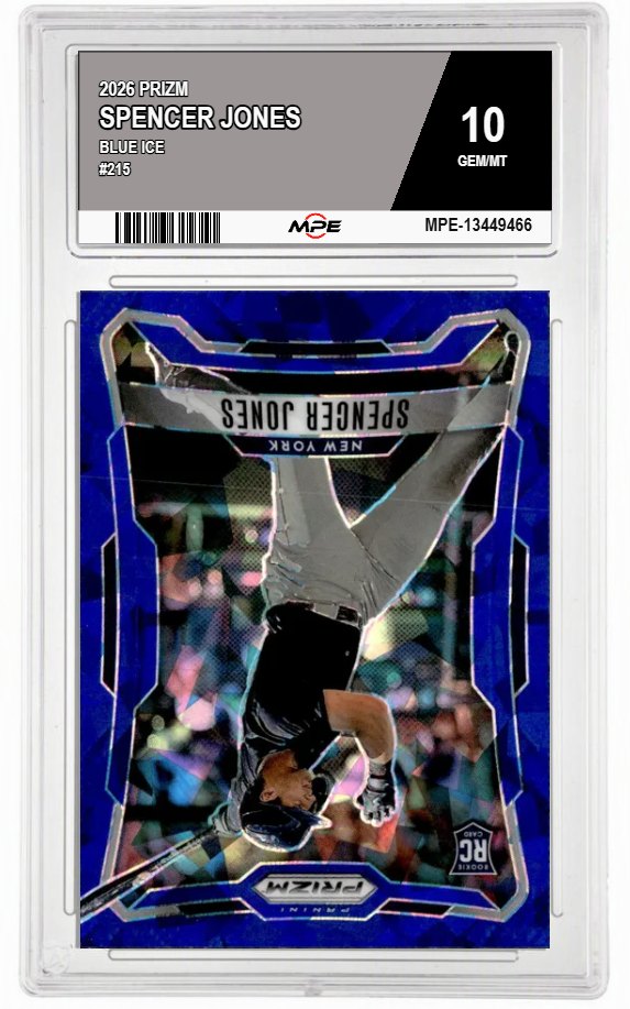 2026 PRIZM BLUE ICE #215 SPENCER JONES MPE 10 GEM/MT — graded card auctioned from the MPE vault