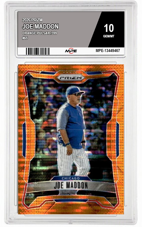 2026 PRIZM ORANGE PULSAR /399 #65 JOE MADDON MPE 10 GEM/MT — graded card auctioned from the MPE vault