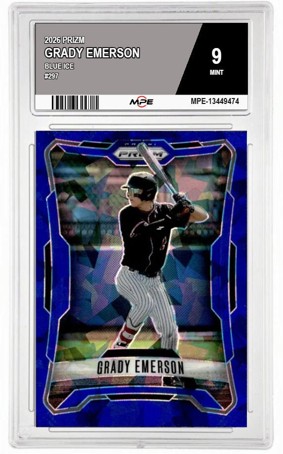 2026 PRIZM BLUE ICE #297 GRADY EMERSON MPE 9 MINT — graded card auctioned from the MPE vault