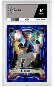 2026 PRIZM BLUE ICE #58 AJ RUSSELL MPE 10 GEM/MT — graded card up for auction