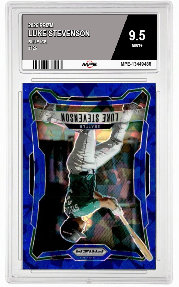 2026 PRIZM BLUE ICE #126 LUKE STEVENSON MPE 9.5 MINT+ — graded card auctioned from the MPE vault