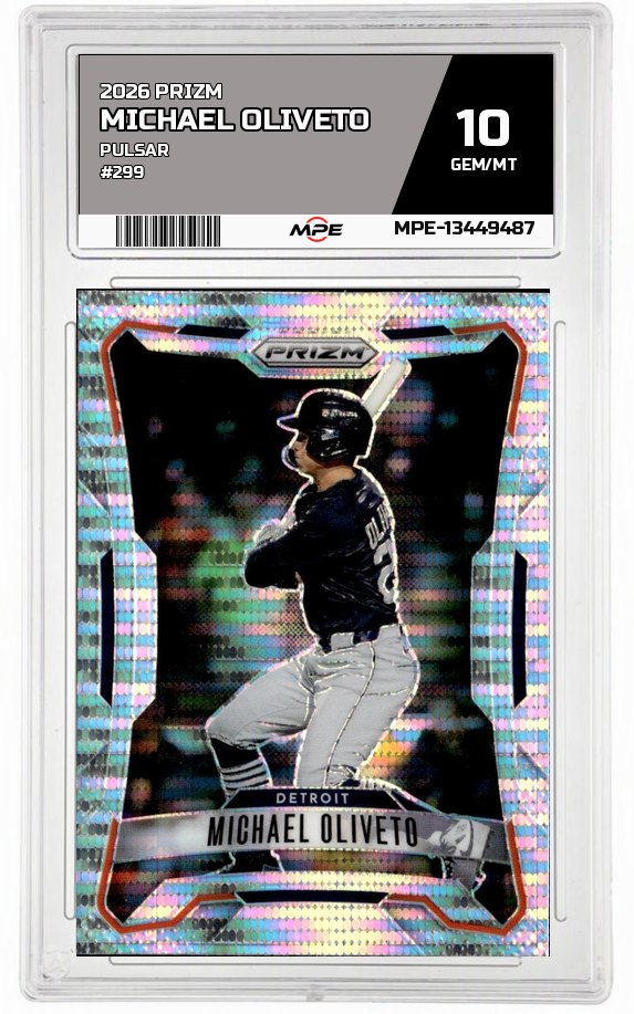 2026 PRIZM Pulsar #299 MICHAEL OLIVETO MPE 10 GEM/MT — graded card auctioned from the MPE vault