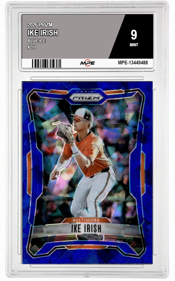 2026 PRIZM BLUE ICE #211 IKE IRISH MPE 9 MINT — graded card auctioned from the MPE vault