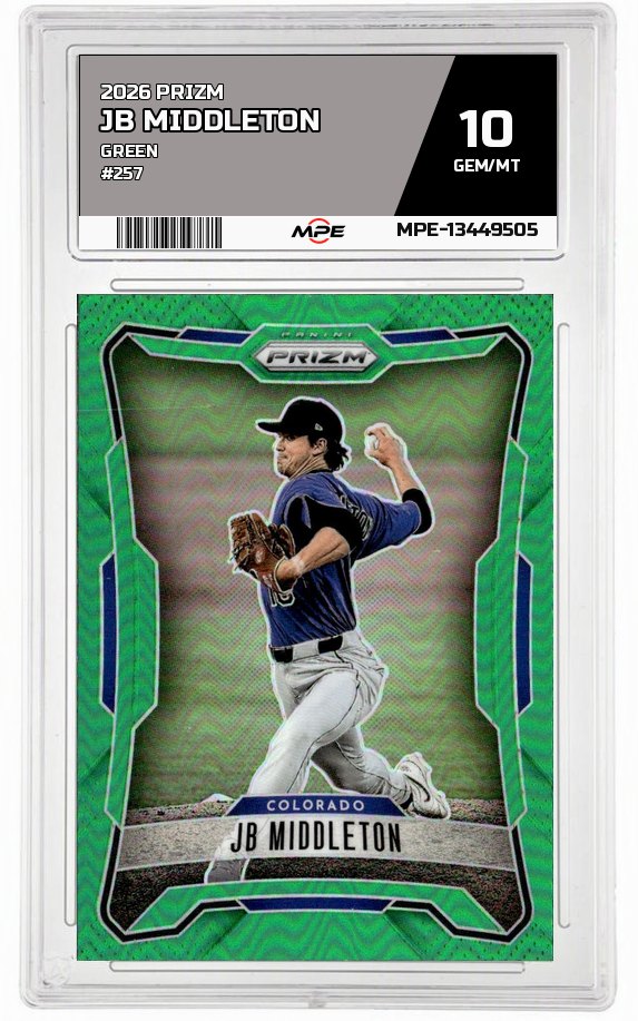 2026 PRIZM GREEN #257 JB MIDDLETON MPE 10 GEM/MT — graded card auctioned from the MPE vault