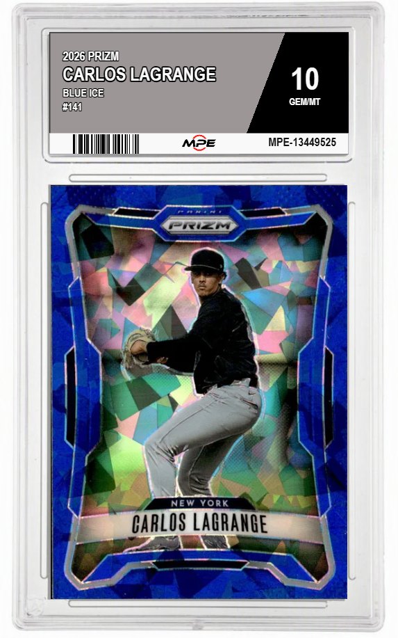 2026 PRIZM BLUE ICE #141 CARLOS LAGRANGE MPE 10 GEM/MT — graded card auctioned from the MPE vault