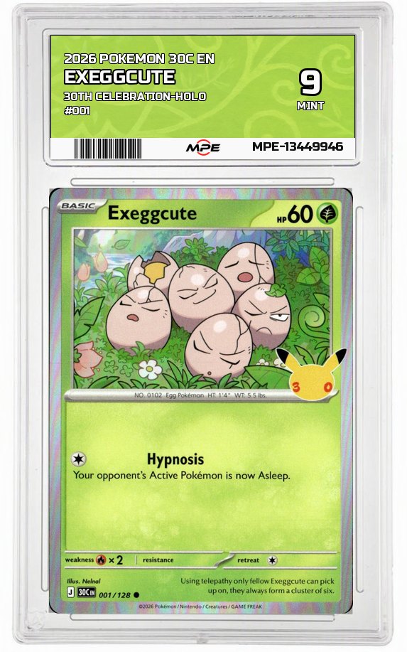 2026 POKEMON 30C EN 30th Celebration-HOLO #001 EXEGGCUTE MPE 9 MINT — graded card auctioned from the MPE vault