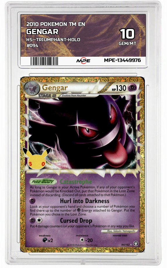 2010 POKEMON TM EN HS—Triumphant-HOLO #094 GENGAR MPE 10 GEM/MT — graded card auctioned from the MPE vault