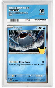 2026 POKEMON 30C EN 30th Celebration-HOLO #019 KYOGRE MPE 10 GEM/MT — graded card up for auction