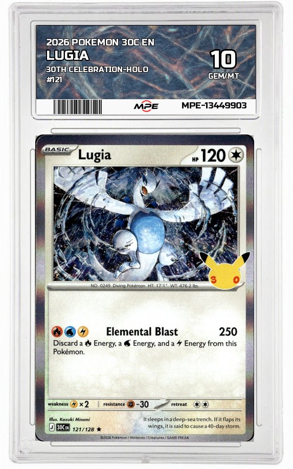 2026 POKEMON 30C EN 30th Celebration-HOLO #121 LUGIA MPE 10 GEM/MT — graded card auctioned from the MPE vault