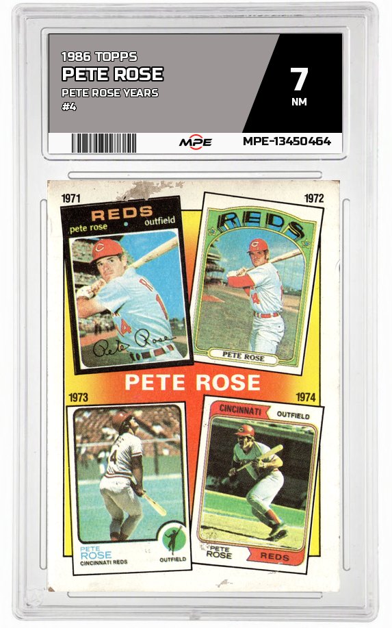 1986 TOPPS PETE ROSE YEARS #4 PETE ROSE MPE 7 NM — graded card auctioned from the MPE vault