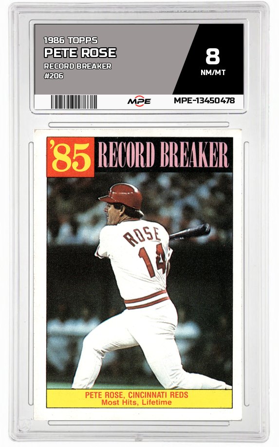 1986 TOPPS RECORD BREAKER #206 PETE ROSE MPE 8 NM/MT — graded card auctioned from the MPE vault