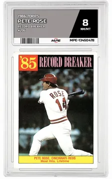1986 TOPPS RECORD BREAKER #206 PETE ROSE MPE 8 NM/MT — graded card up for auction
