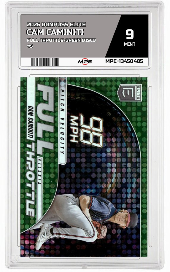 2026 DONRUSS ELITE FULL THROTTLE-GREEN DISCO #5 CAM CAMINITI MPE 9 MINT — graded card auctioned from the MPE vault