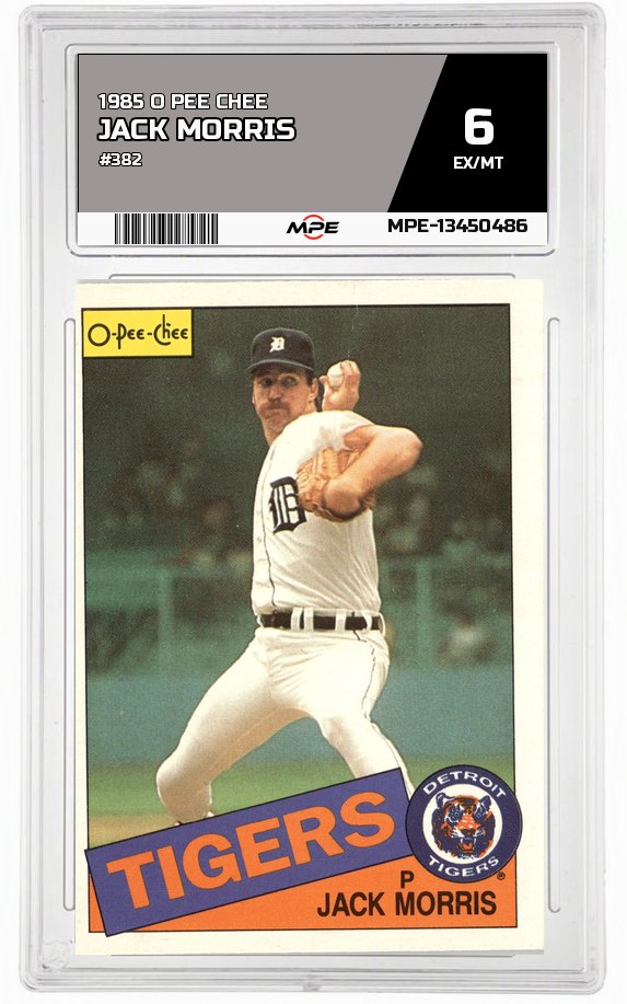 1985 O PEE CHEE #382 JACK MORRIS MPE 6 EX/MT — graded card auctioned from the MPE vault