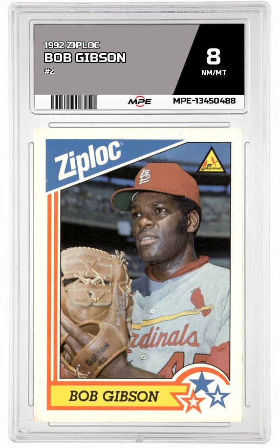 1992 ZIPLOC #2 BOB GIBSON MPE 8 NM/MT — graded card auctioned from the MPE vault