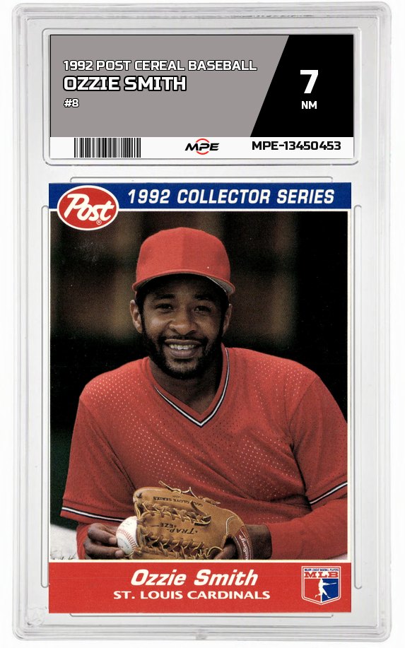 1992 POST CEREAL BASEBALL #8 OZZIE SMITH MPE 7 NM — graded card auctioned from the MPE vault