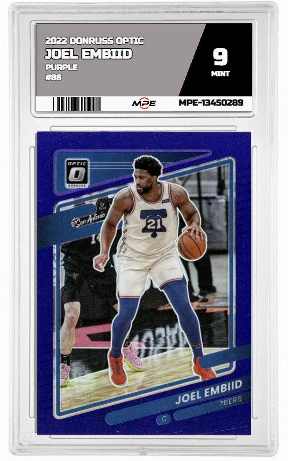 2022 DONRUSS OPTIC PURPLE #88 JOEL EMBIID MPE 9 MINT — graded card auctioned from the MPE vault