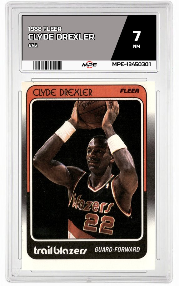 1988 FLEER #92 CLYDE DREXLER MPE 7 NM — graded card auctioned from the MPE vault