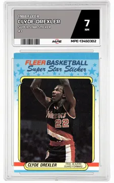 1988 FLEER SUPER STAR STICKER #3 CLYDE DREXLER MPE 7 NM — graded card up for auction