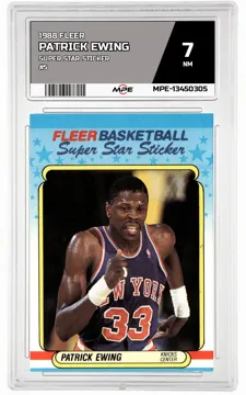 1988 FLEER SUPER STAR STICKER #5 PATRICK EWING MPE 7 NM — graded card up for auction