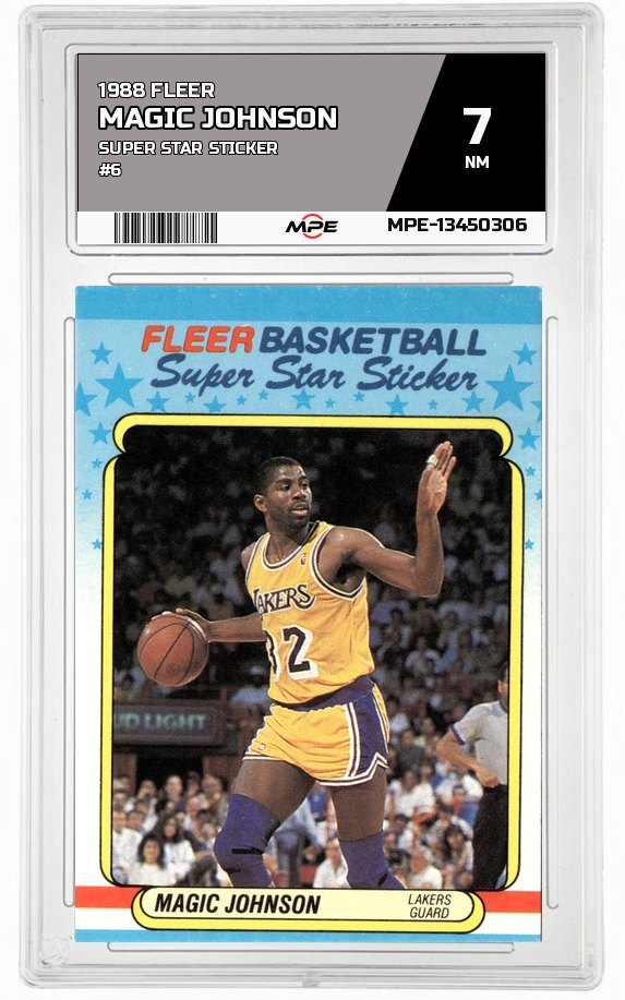 1988 FLEER SUPER STAR STICKER #6 MAGIC JOHNSON MPE 7 NM — graded card auctioned from the MPE vault