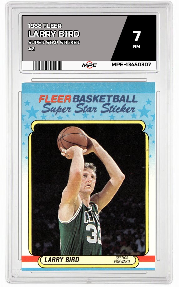 1988 FLEER SUPER STAR STICKER #2 LARRY BIRD MPE 7 NM — graded card auctioned from the MPE vault