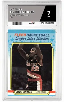 1988 FLEER SUPER STAR STICKER #3 CLYDE DREXLER MPE 7 NM — graded card up for auction