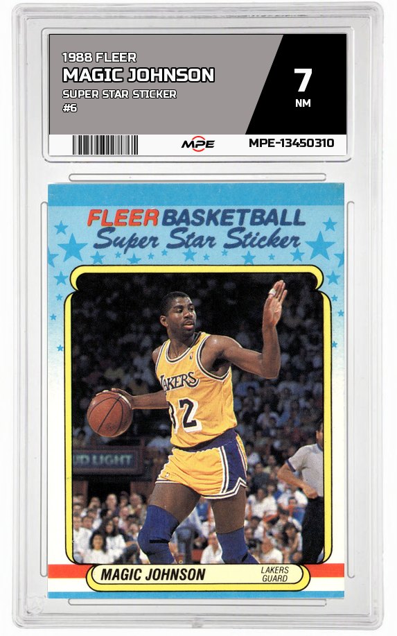1988 FLEER SUPER STAR STICKER #6 MAGIC JOHNSON MPE 7 NM — graded card auctioned from the MPE vault