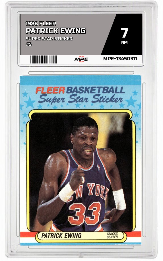 1988 FLEER SUPER STAR STICKER #5 PATRICK EWING MPE 7 NM — graded card auctioned from the MPE vault
