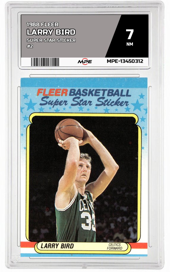 1988 FLEER SUPER STAR STICKER #2 LARRY BIRD MPE 7 NM — graded card auctioned from the MPE vault