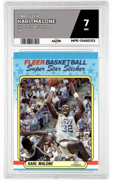 1988 FLEER SUPER STAR STICKER #8 KARL MALONE MPE 7 NM — graded card up for auction