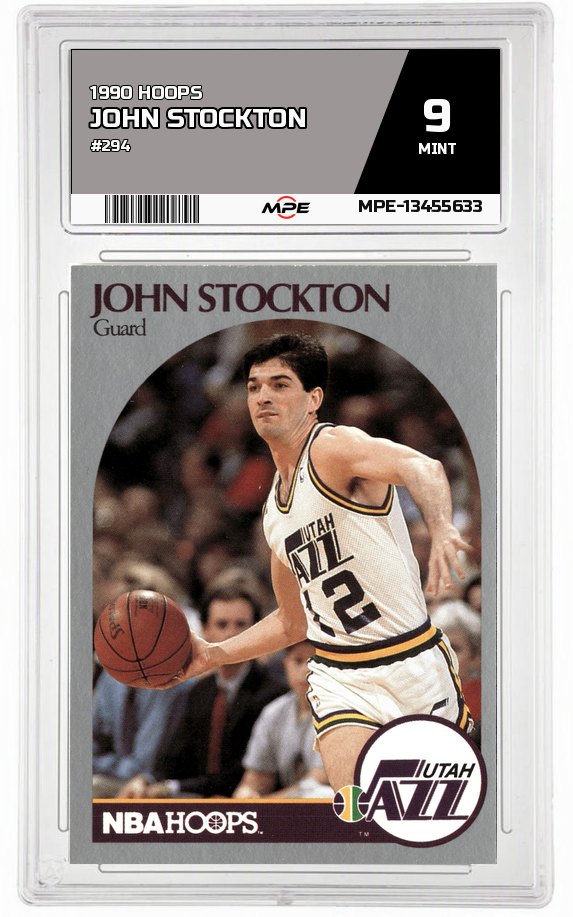 1990 HOOPS #294 JOHN STOCKTON MPE 9 MINT — graded card auctioned from the MPE vault