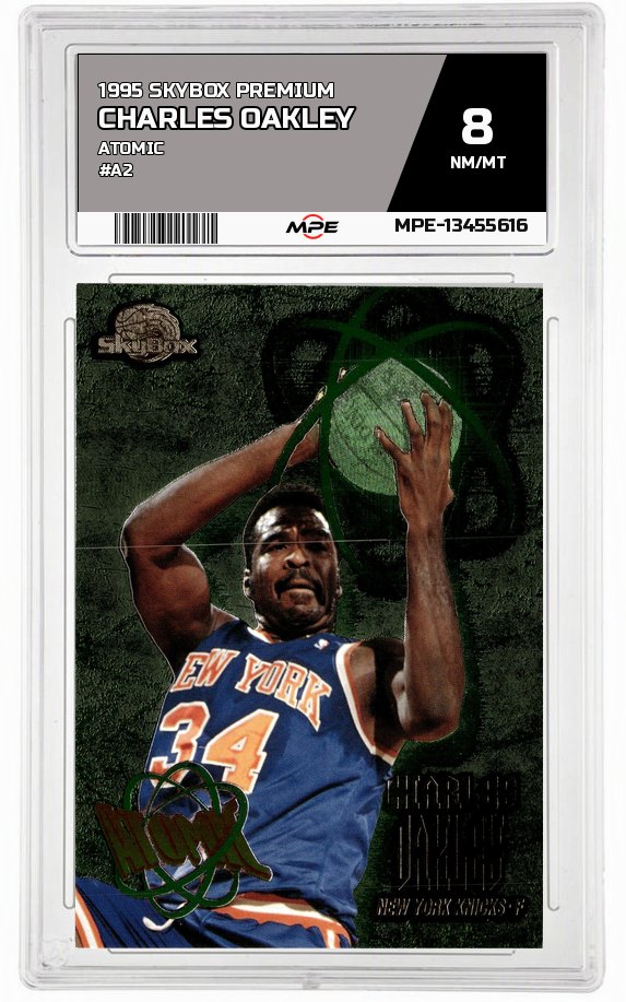 1995 SKYBOX PREMIUM Atomic #A2 CHARLES OAKLEY MPE 8 NM/MT — graded card auctioned from the MPE vault