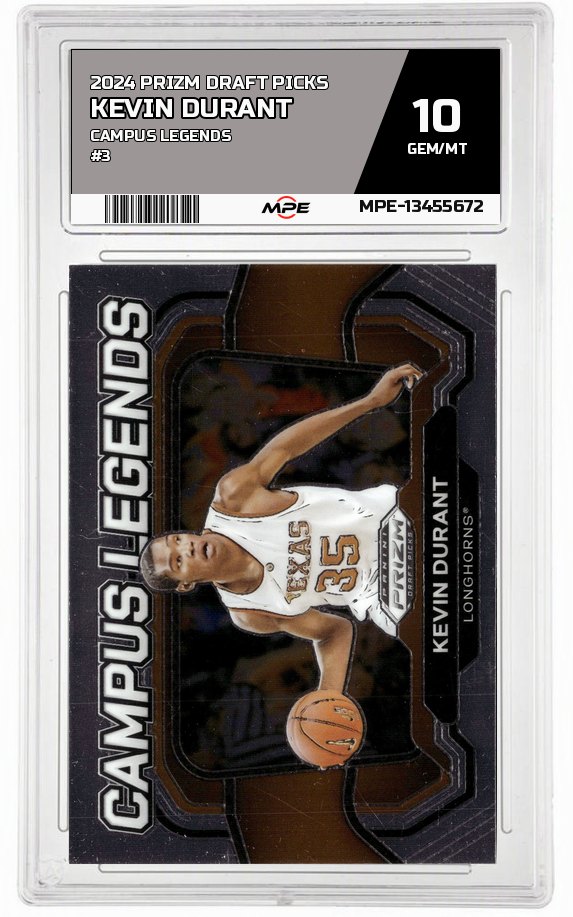 2024 PRIZM DRAFT PICKS CAMPUS LEGENDS #3 KEVIN DURANT MPE 10 GEM/MT — graded card auctioned from the MPE vault