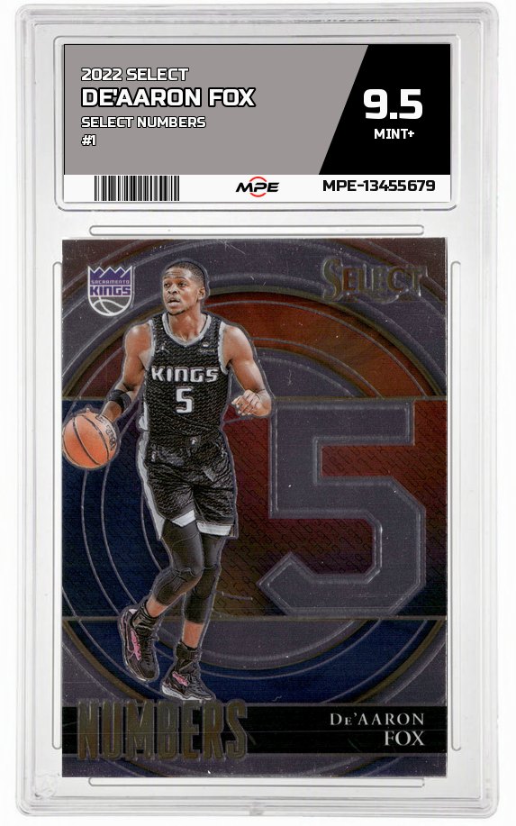 2022 SELECT SELECT NUMBERS #1 DE'AARON FOX MPE 9.5 MINT+ — graded card auctioned from the MPE vault