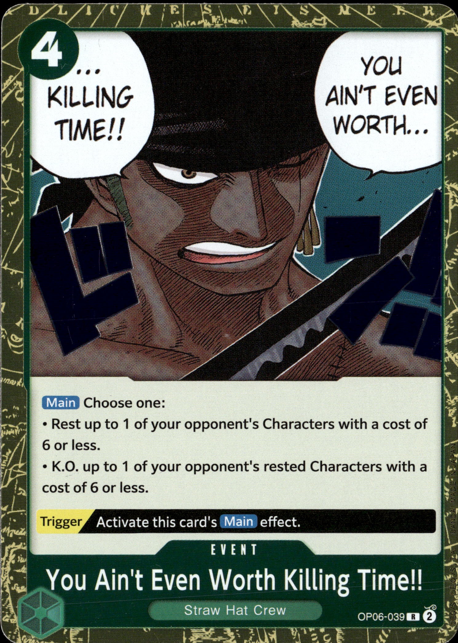 2024 One Piece Op06 En You Ain'T Even Worth Killing Time!! graded slab
