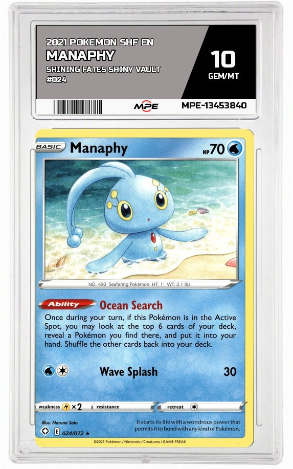 2021 POKEMON SHF EN Shining Fates Shiny Vault #024 Manaphy MPE 10 GEM/MT — graded card auctioned from the MPE vault