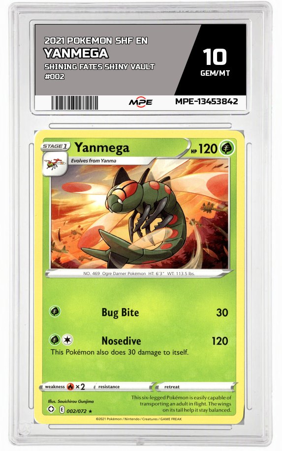 2021 POKEMON SHF EN Shining Fates Shiny Vault #002 Yanmega MPE 10 GEM/MT — graded card auctioned from the MPE vault