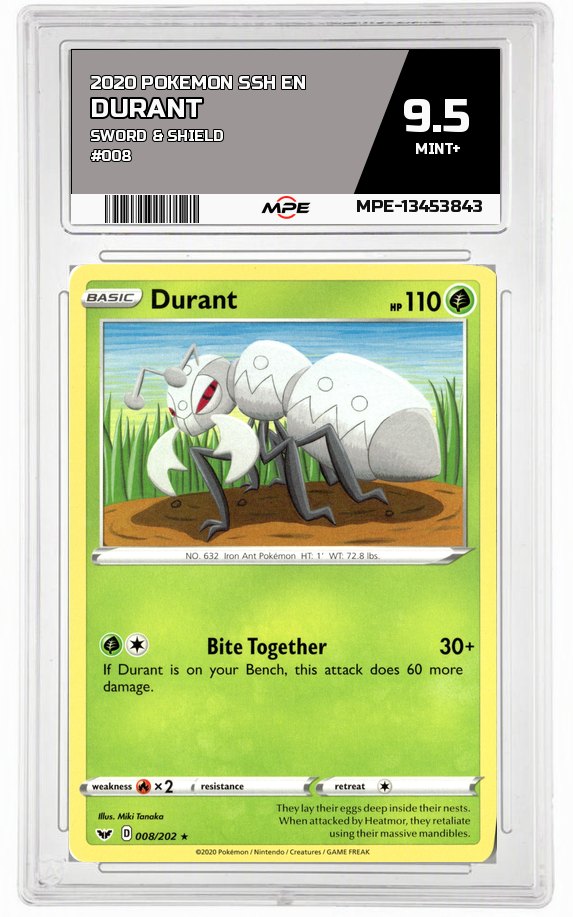 2020 POKEMON SSH EN Sword & Shield #008 DURANT MPE 9.5 MINT+ — graded card auctioned from the MPE vault