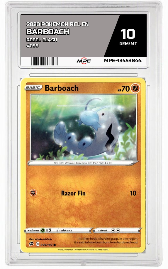 2020 POKEMON RCL EN Rebel Clash #099 BARBOACH MPE 10 GEM/MT — graded card auctioned from the MPE vault