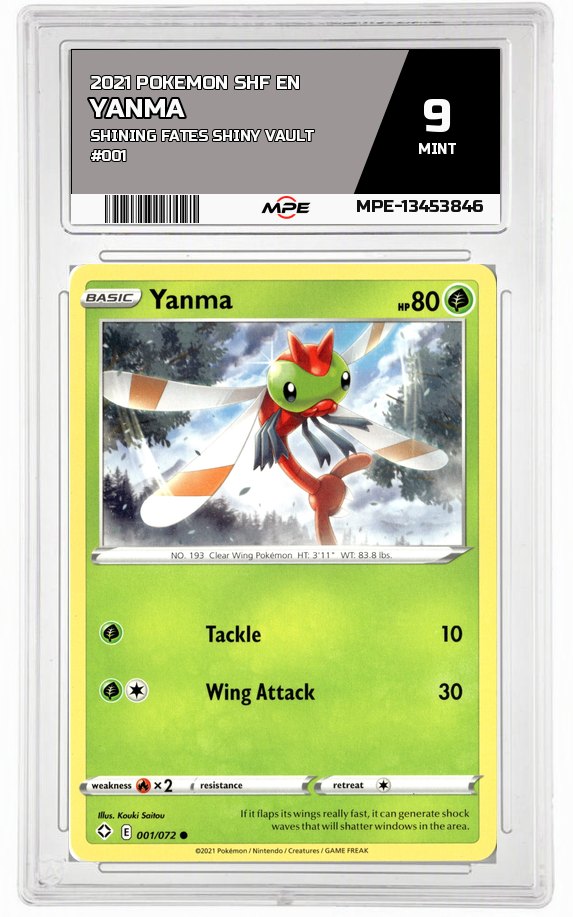 2021 POKEMON SHF EN Shining Fates Shiny Vault #001 Yanma MPE 9 MINT — graded card auctioned from the MPE vault