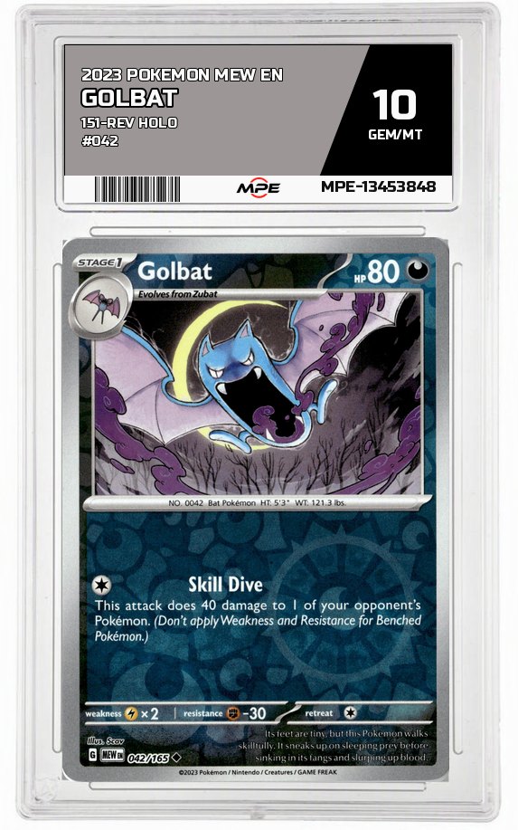 2023 POKEMON MEW EN 151-REV HOLO #042 GOLBAT MPE 10 GEM/MT — graded card auctioned from the MPE vault