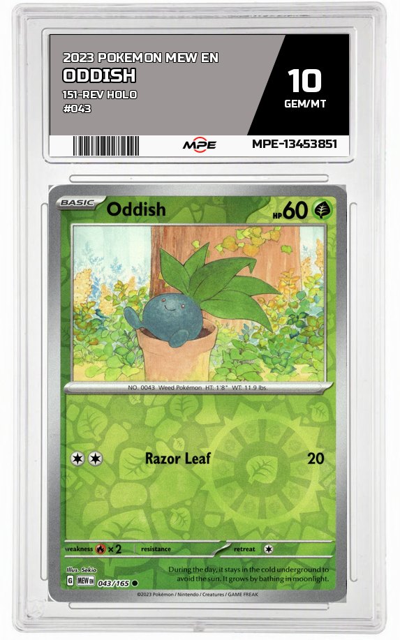 2023 POKEMON MEW EN 151-REV HOLO #043 Oddish MPE 10 GEM/MT — graded card auctioned from the MPE vault